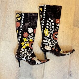 Couture Floral Velvet Boots